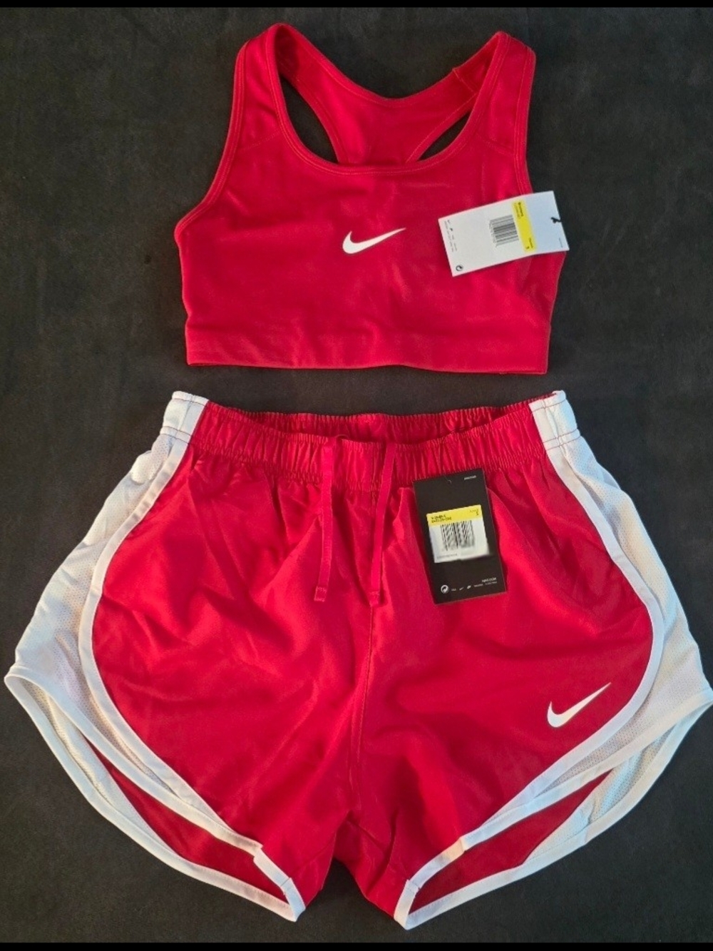 Nike Swoosh Red And White Athletic Shorts and Red Nike Bra Set Size Womens Small